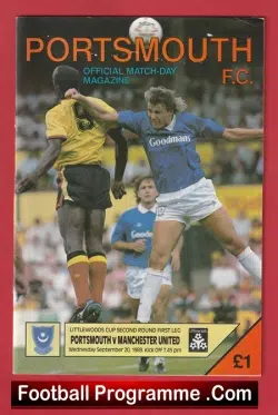 Portsmouth v Manchester United 1989 - Debut Danny Wallace - football programme