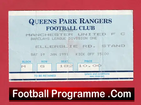 Queens Park Rangers v Manchester United 1991 - Football Ticket - Image 2