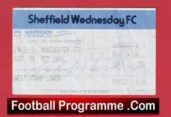 Sheffield Wednesday v Manchester United 1993 - Match Ticket - football memorabilia