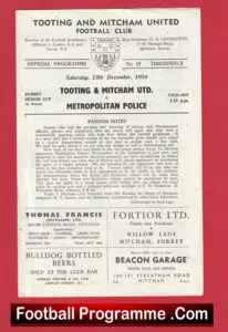 Tooting Mitcham United v Metropolitan Police 1958 – Met Police