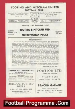 Tooting Mitcham United v Metropolitan Police 1958 – Met Police
