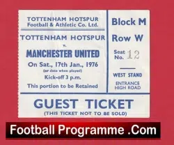 Tottenham Hotspur v Manchester United 1976 – Ticket