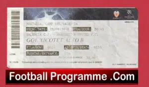 Valencia v Manchester United 2010 – Match Ticket Spain