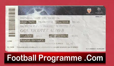 Valencia v Manchester United 2010 - Match Ticket Spain - Image 2