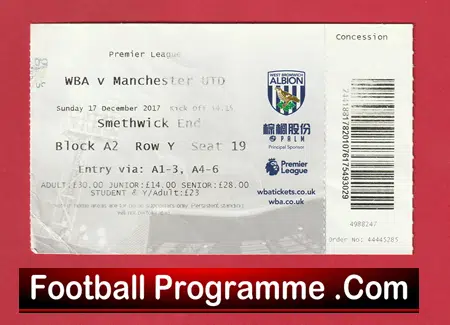 West Bromwich Albion v Manchester United 2017 - WBA Ticket - Image 2