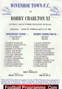 Wivenhoe Town v Bobby Charlton XI 1980s – Charity Match