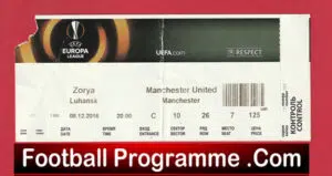 Zorya Luhansk v Manchester United 2016 – Europa Cup Ticket Ukraine