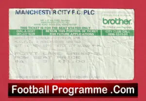 Manchester City v Manchester United 1991 – Football Ticket