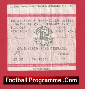 Luton Town v Manchester United 1983 – Football Ticket