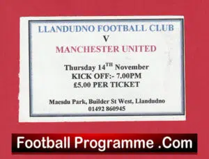 Llandudno v Manchester United 2002 – Match Ticket