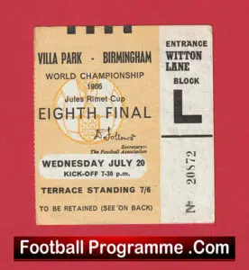 Germany v Spain 1966 – World Cup Match Ticket at Villa Park