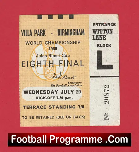 Germany v Spain 1966 - World Cup Match Ticket at Villa Park - Image 2