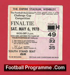 Ipswich Town v Arsenal 1978 – FA Cup Final Ticket
