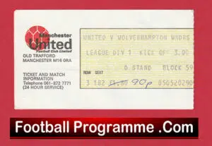 Manchester United v Wolves 1975 – 1970s Match Ticket
