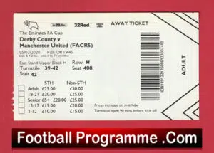 Derby County v Manchester United 2020 – Match Ticket Covid Season