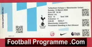 Tottenham Hotspur v Manchester United 2020 – Match Ticket Covid Season