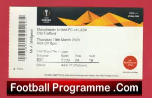 Manchester United v Lask 2020 – Europa Match Ticket Covid Season