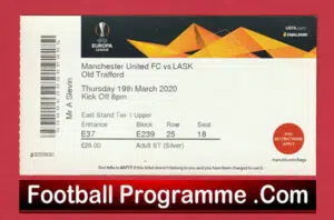 Manchester United v Lask 2020 – Europa Match Ticket Covid Season