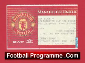 Manchester United v Bury 1998 – Treble Season Football Ticket
