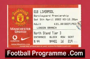 Manchester United v Liverpool 2003 – Man Utd Football Ticket