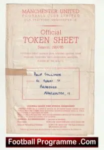 Manchester United Official Token Sheet 1964 – 1965 + Tokens
