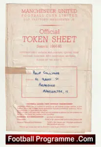 Manchester United Official Token Sheet 1964 – 1965 + Tokens