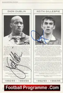 Manchester United Dion Dublin + Keith Gillespie Signed Autographed Picture