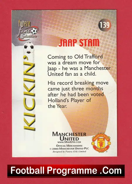 Manchester United Jaap Stam Autographed Signed Football Card - Image 3