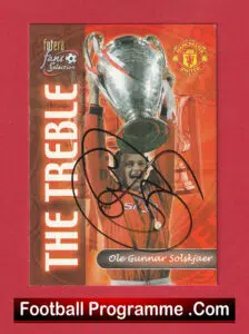 Manchester United Ole Gunnar Solskjaer Autographed Signed Football Card Treble