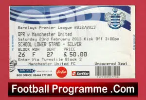 Queens Park Rangers v Manchester United 2013 – Football Ticket