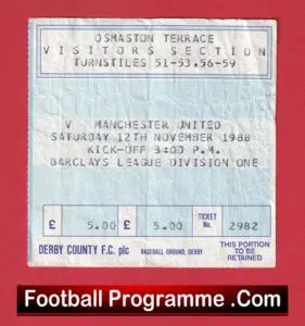 Derby County v Manchester United 1988 – Match Ticket