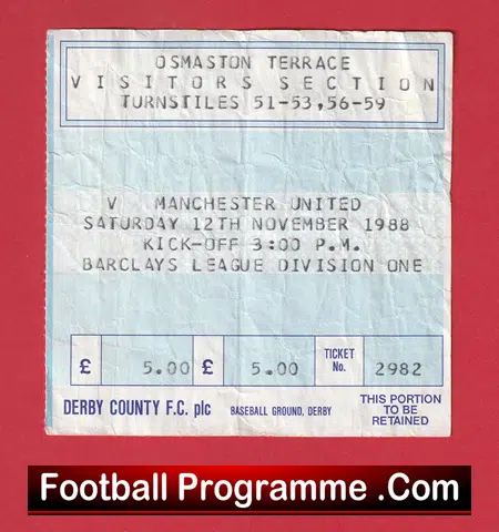 Derby County v Manchester United 1988 - Match Ticket - Image 2