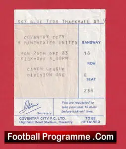 Coventry City v Manchester United 1983 – Match Ticket