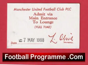 Manchester United v Portsmouth 1988 – Lounge Ticket