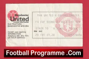 Manchester United v Oxford United 1987 – FA Cup Football Ticket