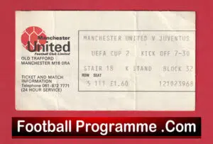 Manchester United v Juventus 1976 – Football Match Ticket UEFA Cup