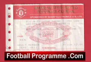 Manchester United v Atletico Madrid 1991 – Ticket – ECWC + Giggs