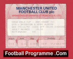 Manchester United v Brighton 1992 – Leaguer Cup Ticket Stub