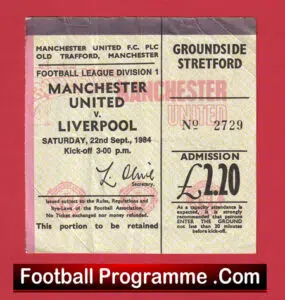 Manchester United v Liverpool 1984 – Man Utd Football Ticket
