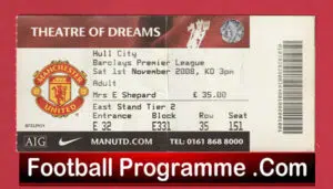 Manchester United v Hull City 2008 – Match Ticket
