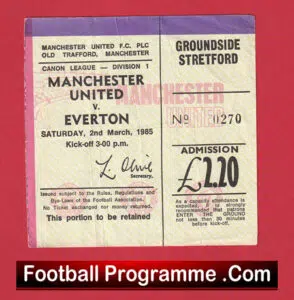Manchester United v Everton 1985 – Match Ticket