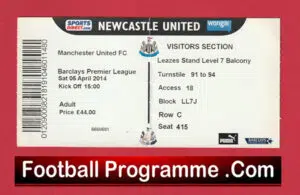 Newcastle United v Manchester United 2014 – Match Ticket