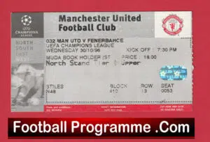 Manchester United v Fenerbahce 1996 – Match Ticket Man Utd