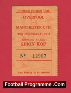 Liverpool v Manchester United 1978 – Match Ticket
