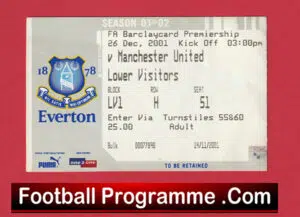 Everton v Manchester United 2001 – Football Ticket