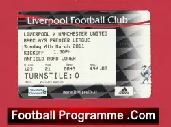Liverpool v Manchester United 2011 – Match Ticket