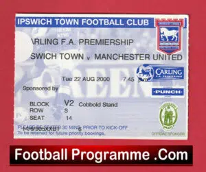 Ipswich Town v Manchester United 2000 – Match Ticket