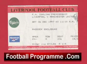 Liverpool v Manchester United 1997 – Match Ticket