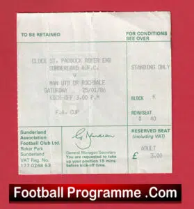 Sunderland v Manchester United 1986 – FA Cup Football Ticket