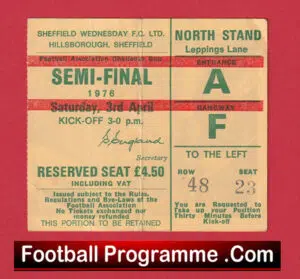 Derby County v Manchester United 1976 FA Cup Semi Final Match Ticket